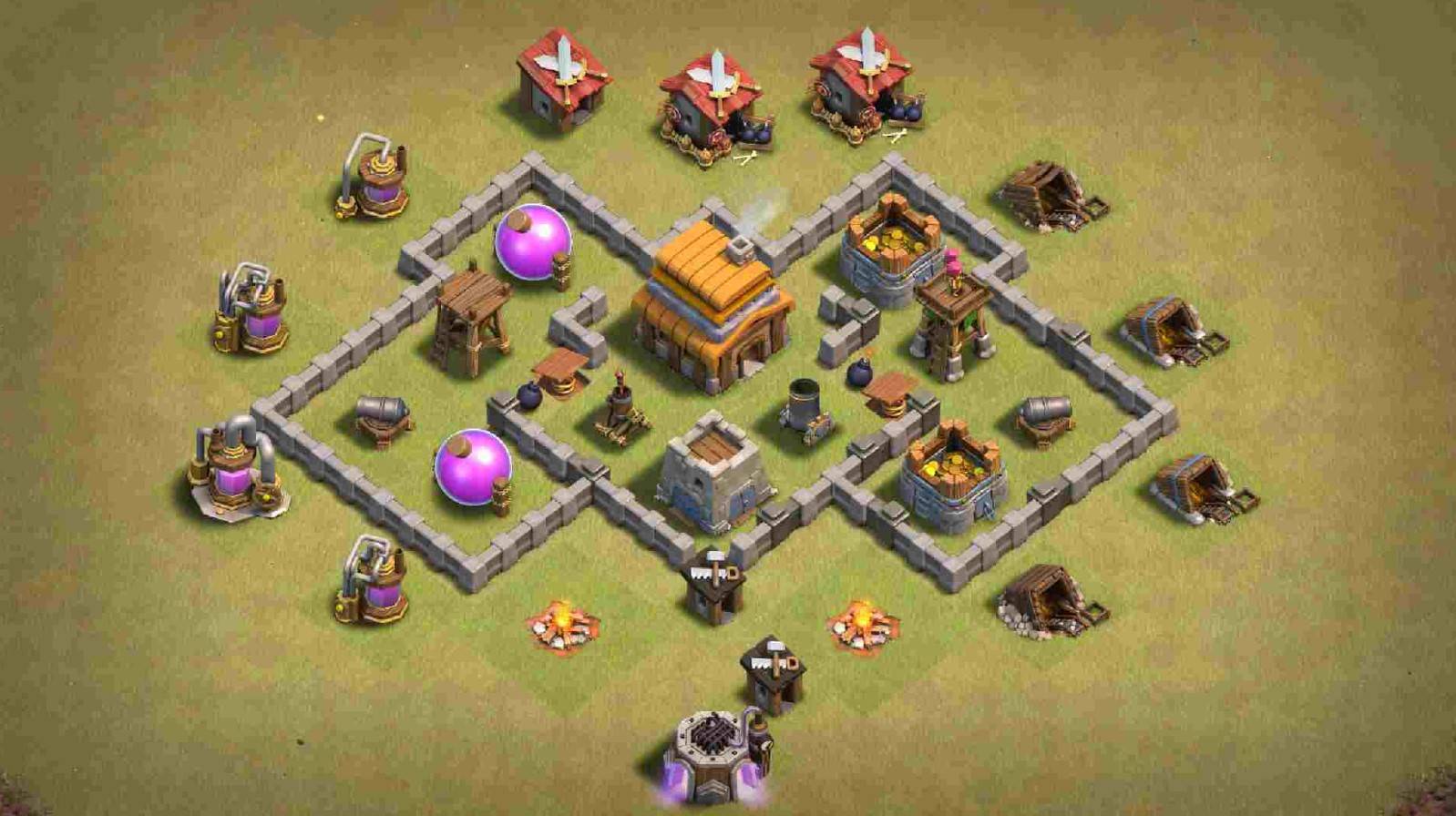 clash of clans th4 base hybrid