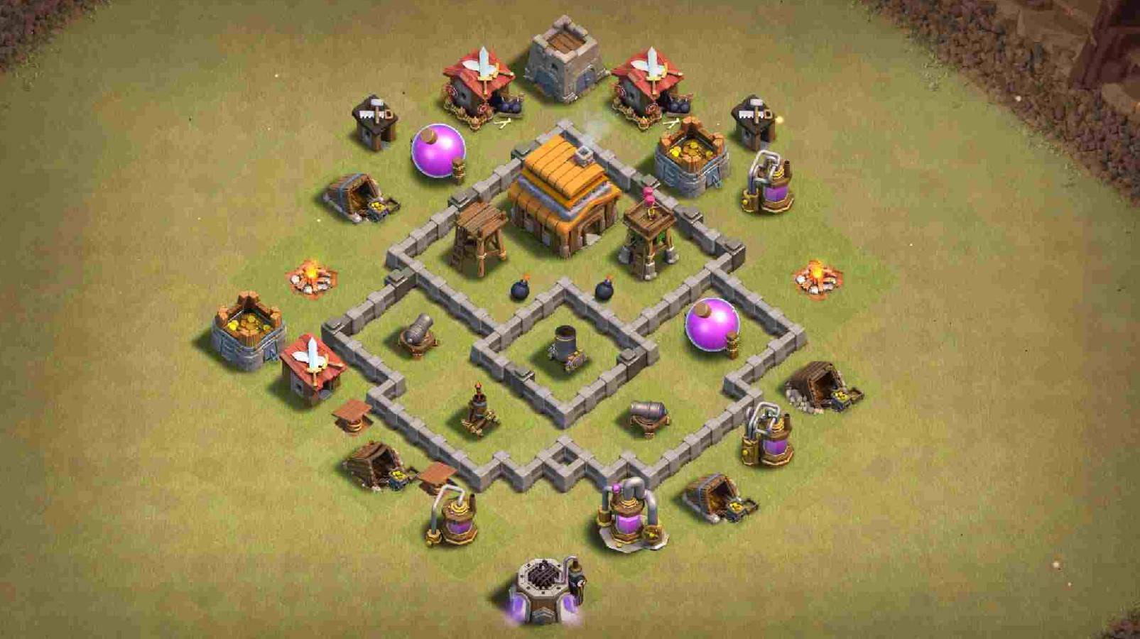 clash of clans town hall 4 base with link
