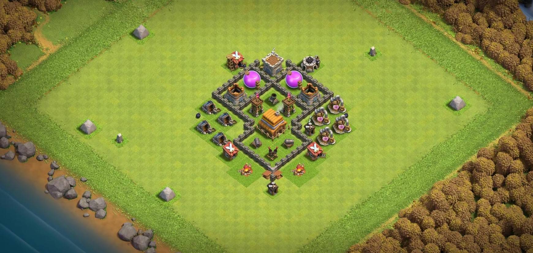 town hall 4 defense base