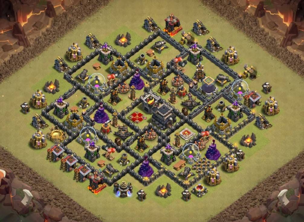 coc th9 farming base with 3 air defense